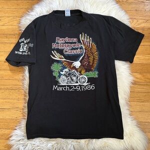 vintage 80s daytona moto rally eagle graphic black t shirt small medium large